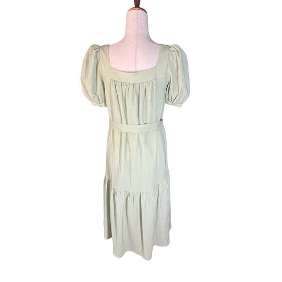 Lulus Tiered Ruffle Puff Sleeve Midi Dress, Green, size Small, Lightweight - Picture 2 of 12